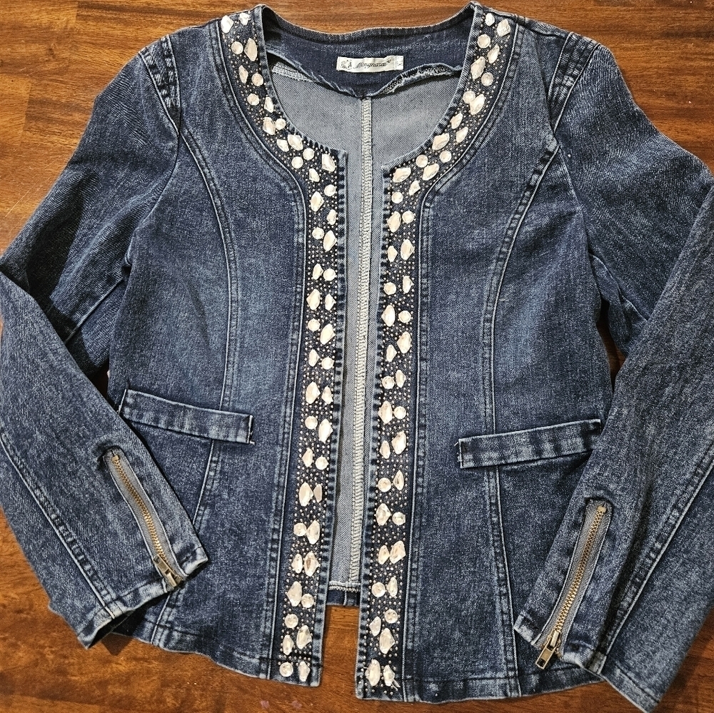 Mengnasai Jeweled Denim Blazer XL